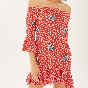 Topshop - Floral Frill Bardot dress - US 2